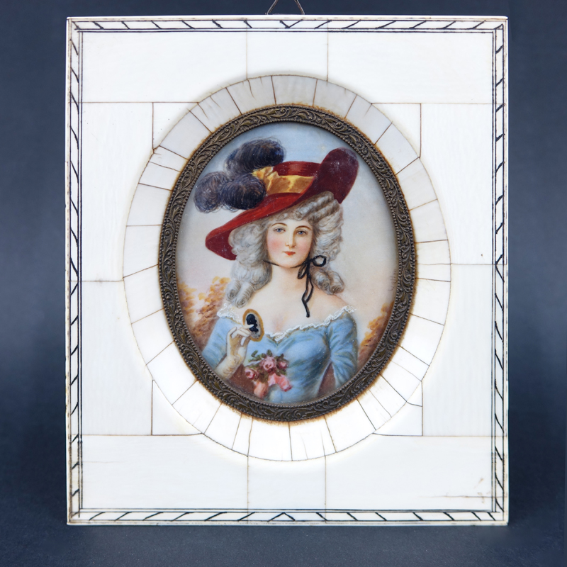 19th Century Miniature Portrait of Maria Antoinette, Painted on Ivory and in Ivory Frame