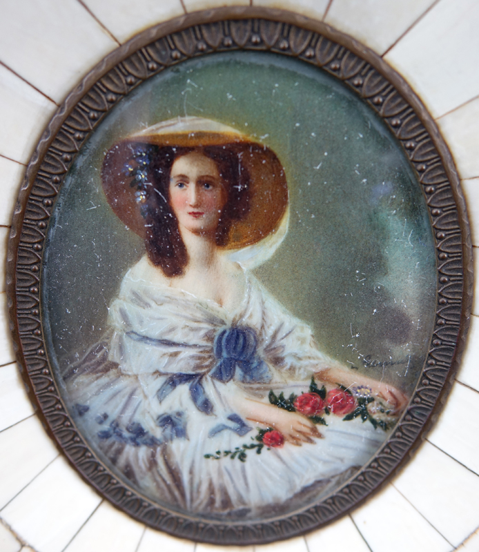 19th Century Victorian Miniature Portrait Painted on Ivory and in Ivory Frame