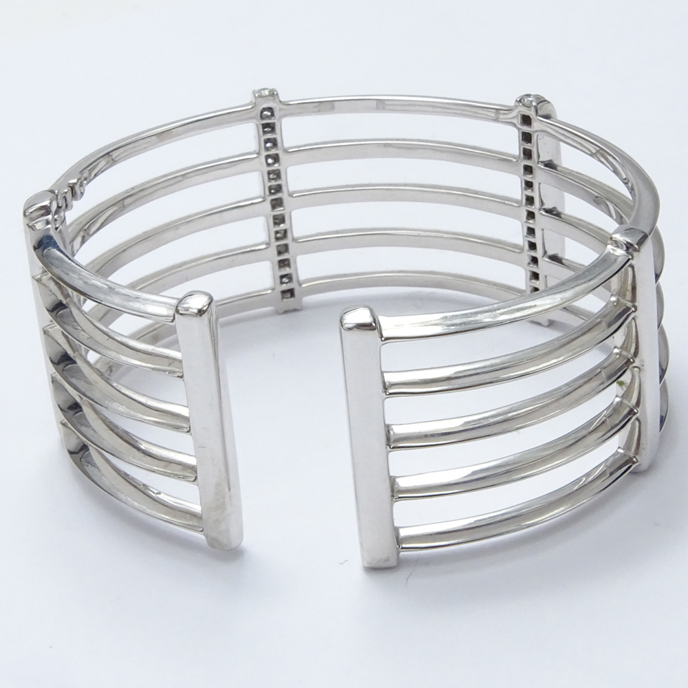 1.50 Carat Round Brilliant Cut Diamond and 18 Karat White Gold Hinged Cuff Bangle Bracelet.