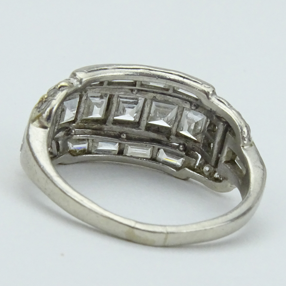 Art Deco Approx. 3.40 Carat Square, Round and Baguette Cut Diamonds and Platinum Wedding Band