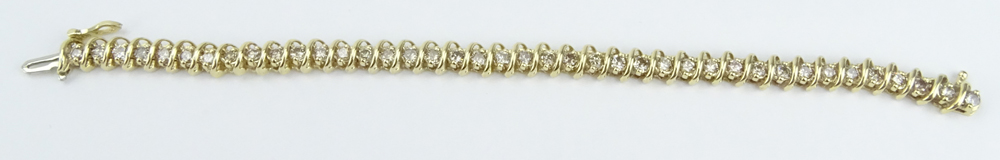 5.0 Carat Round Brilliant Cut Diamond and 14 Karat Yellow Gold Tennis Bracelet. Diamonds