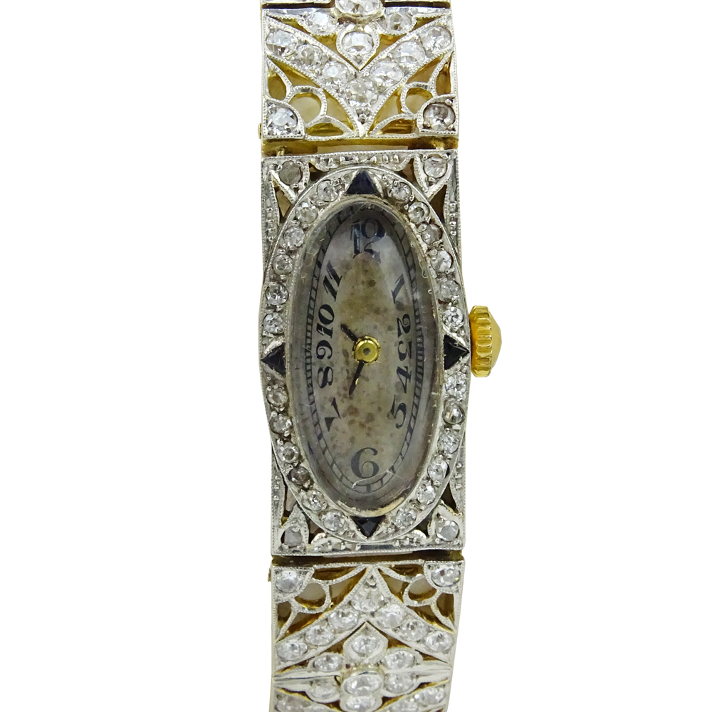 2.25 Carat Old European Cut Diamond, Platinum and 18 Karat Yellow Gold Lady's Watch