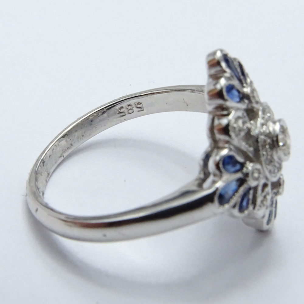 .98 Carat Pear Shape Sapphire, Diamond and 14 Karat White Gold Ring.