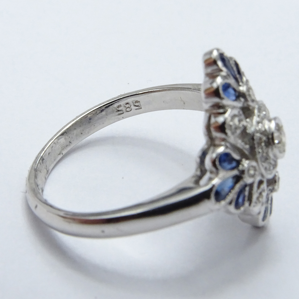 .98 Carat Pear Shape Sapphire, Diamond and 14 Karat White Gold Ring.