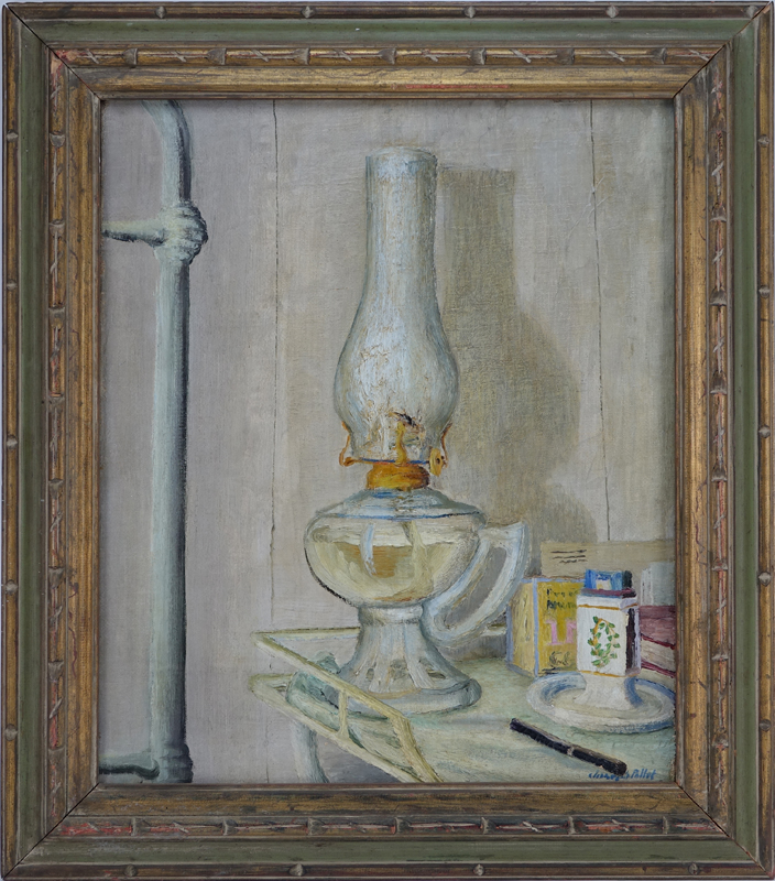 Joseph Pollet, American (1897 - 1979) Oil on canvas "Bedside Interior"