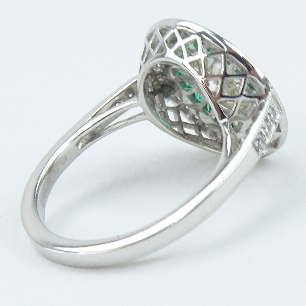 2.50 Carat TW Round Brilliant Cut Diamond, Emerald and Platinum Ring. 