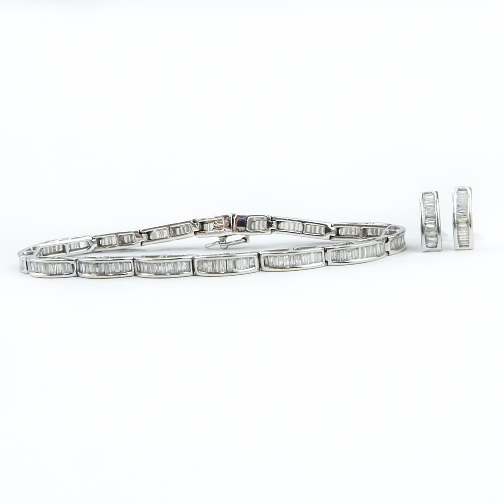 3.50 Carat TW Baguette Cut Diamond and 14 Karat White Gold Bracelet and Earring