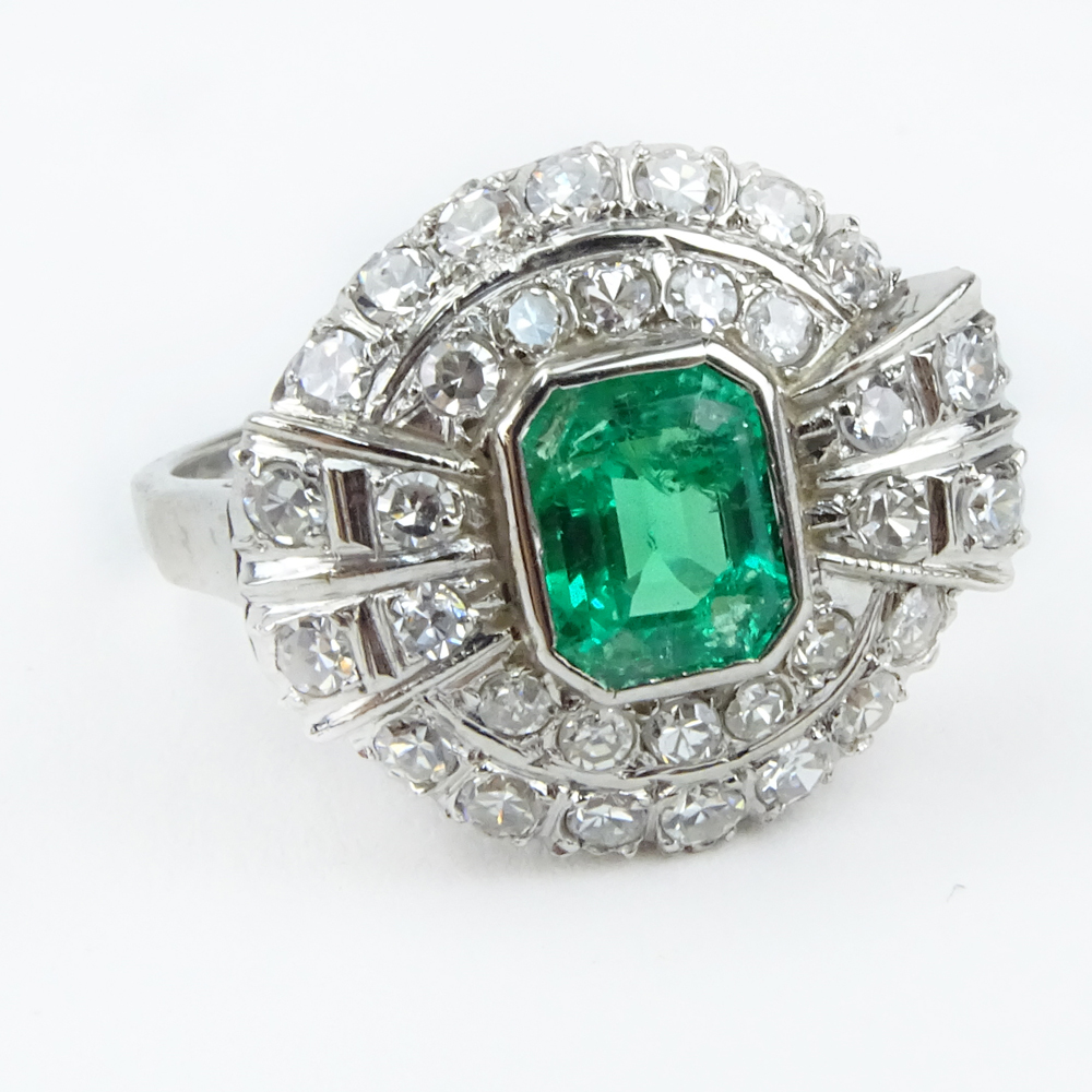 1.75 Carat Emerald and Diamond Platinum Ring.