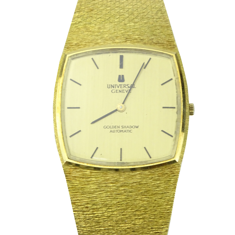 Man's Vintage Universal Genève Golden Shadow Automatic 18 Karat Yellow Gold Bracelet Watch