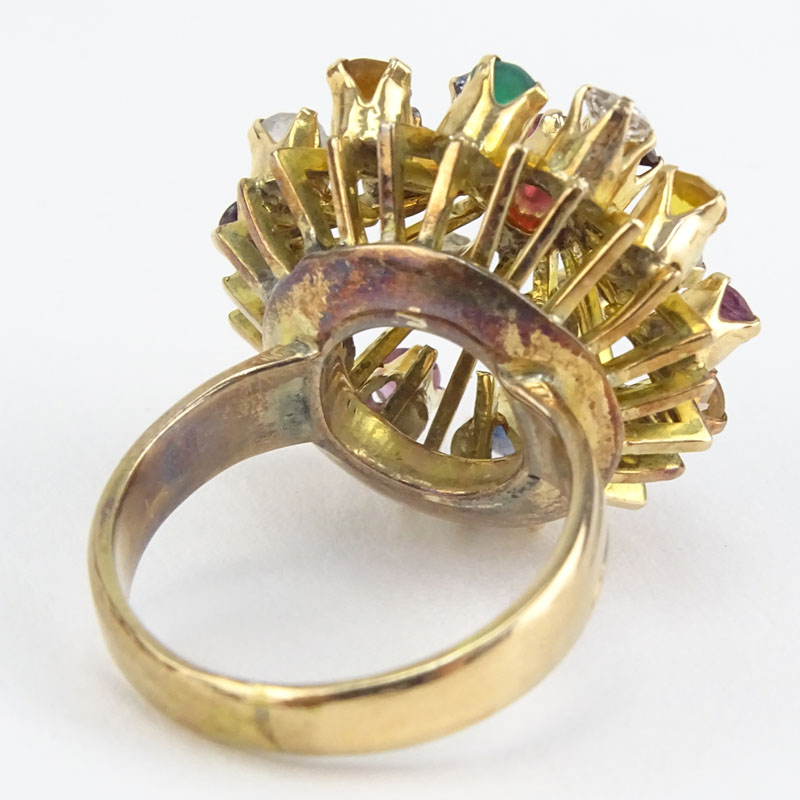 Vintage Multi Gemstone and 18 Karat Yellow Gold Starburst Ring