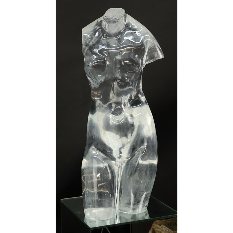 Mid Century Modern Italian Lucite Sculpture of a Female Torso on Mirrored Pedestal