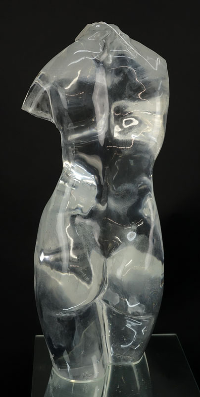 Mid Century Modern Italian Lucite Sculpture of a Female Torso on Mirrored Pedestal