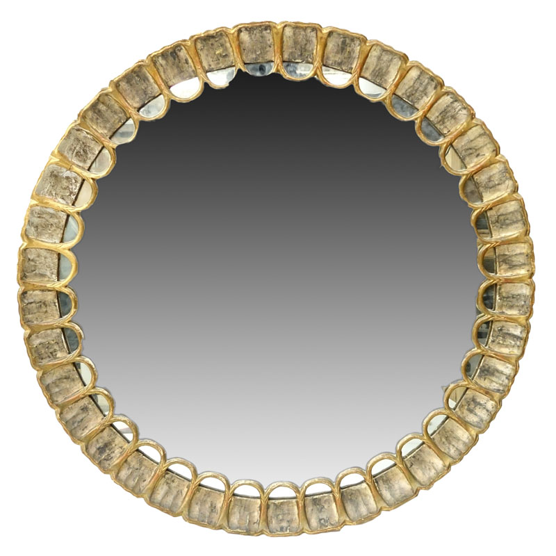 Mid Century Italian Neoclassical Style Round Carved Mirror