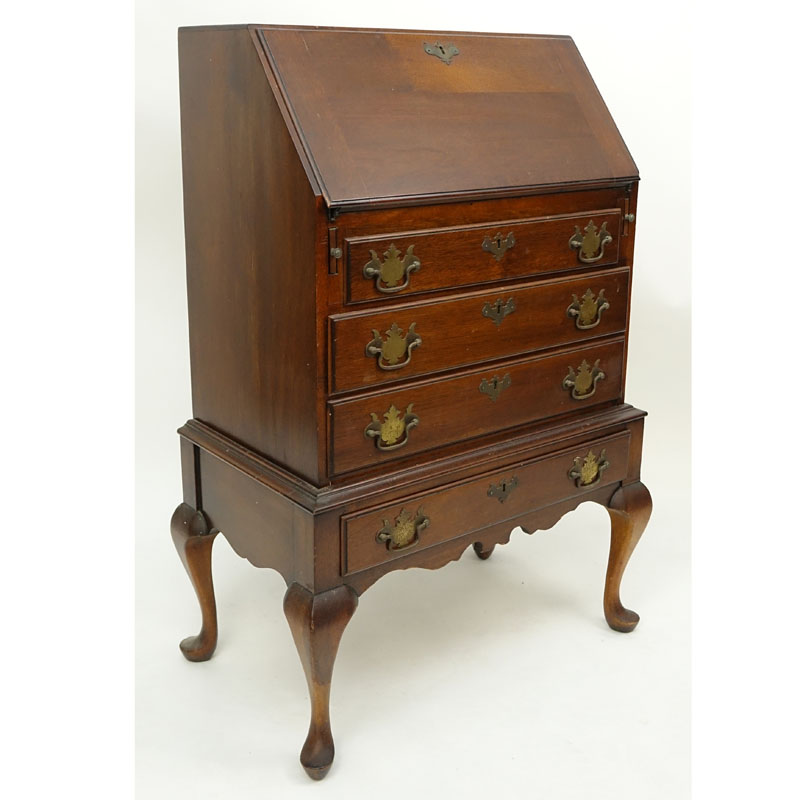 Queen Anne Style Cherry Wood Slant Top Desk with Brass Hardware