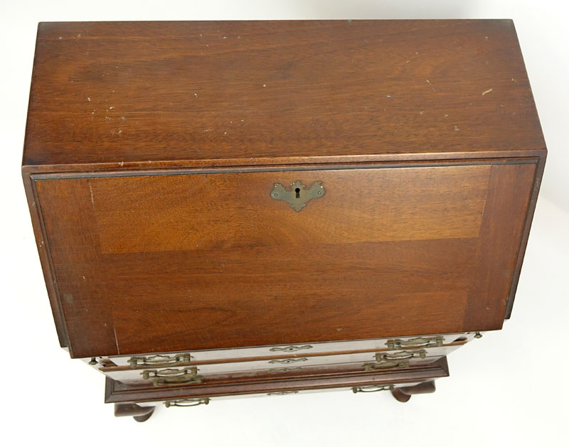 Queen Anne Style Cherry Wood Slant Top Desk with Brass Hardware