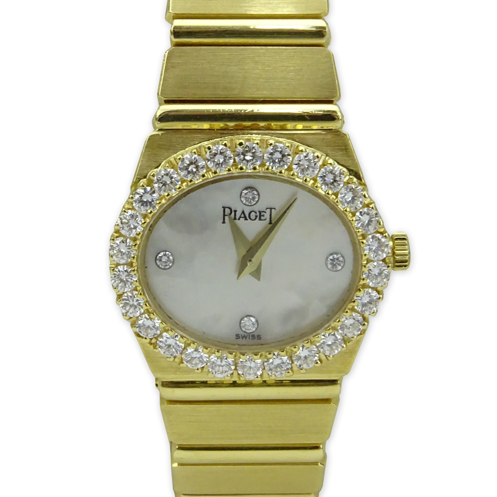 Lady's Piaget Polo Approx. 1.0 Carat Round Brilliant Cut Diamond and 18 Karat Yellow Gold Bracelet Watch