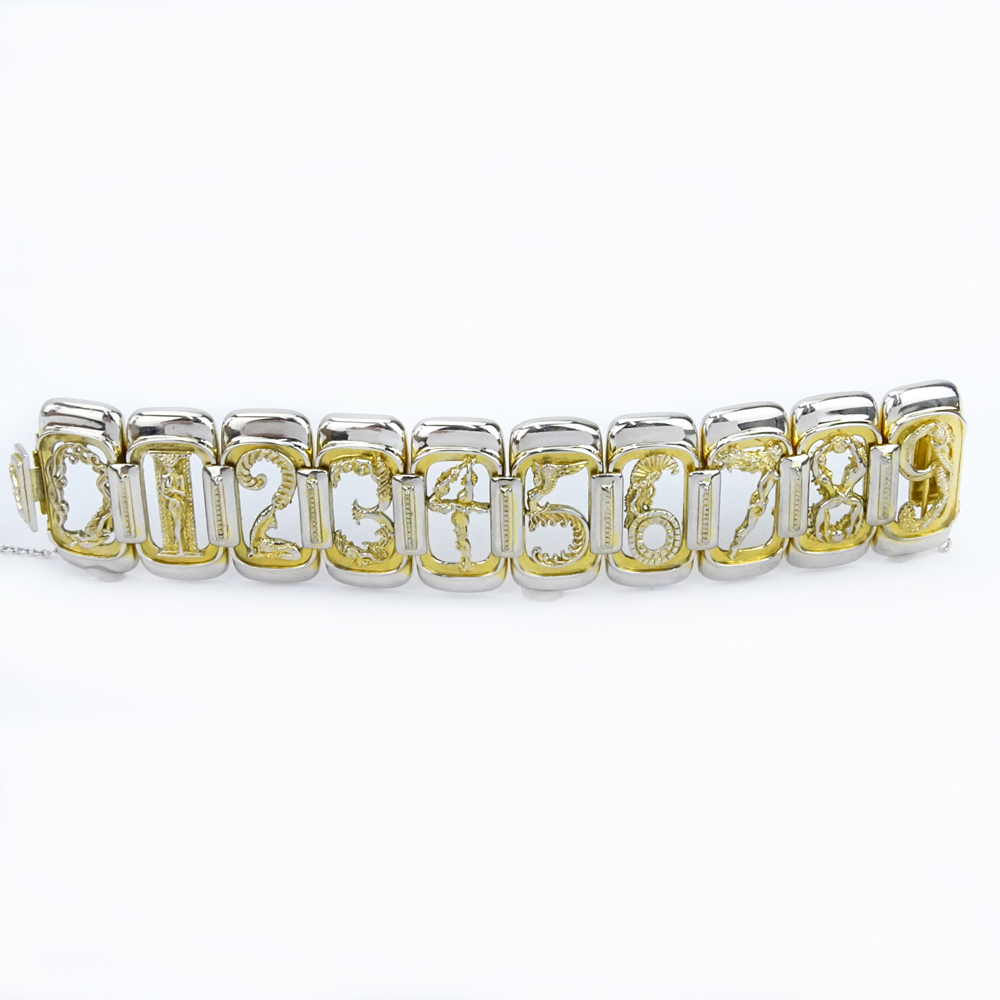 Erté, FRENCH (1892-1990) for Circle Fine Arts Circa 1984 Sterling Silver and Vermeil Figural Numbers Bracelet