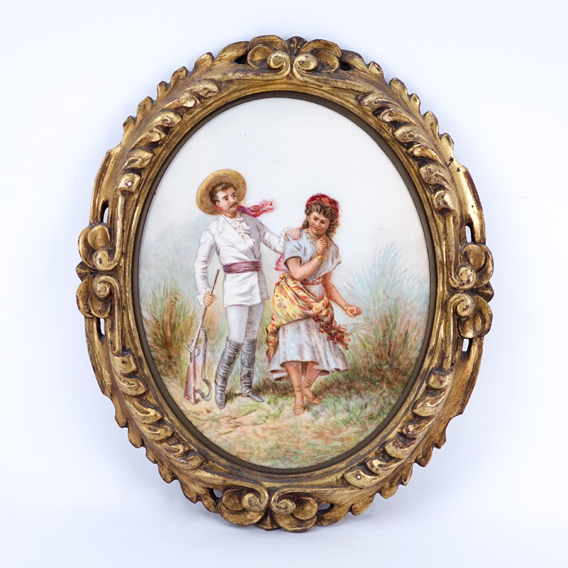 20th Century Porcelain Plaque in Gilt Frame