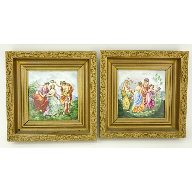 Pair of 20th Century Neoclassical Style Wheeling Porcelain Plaques