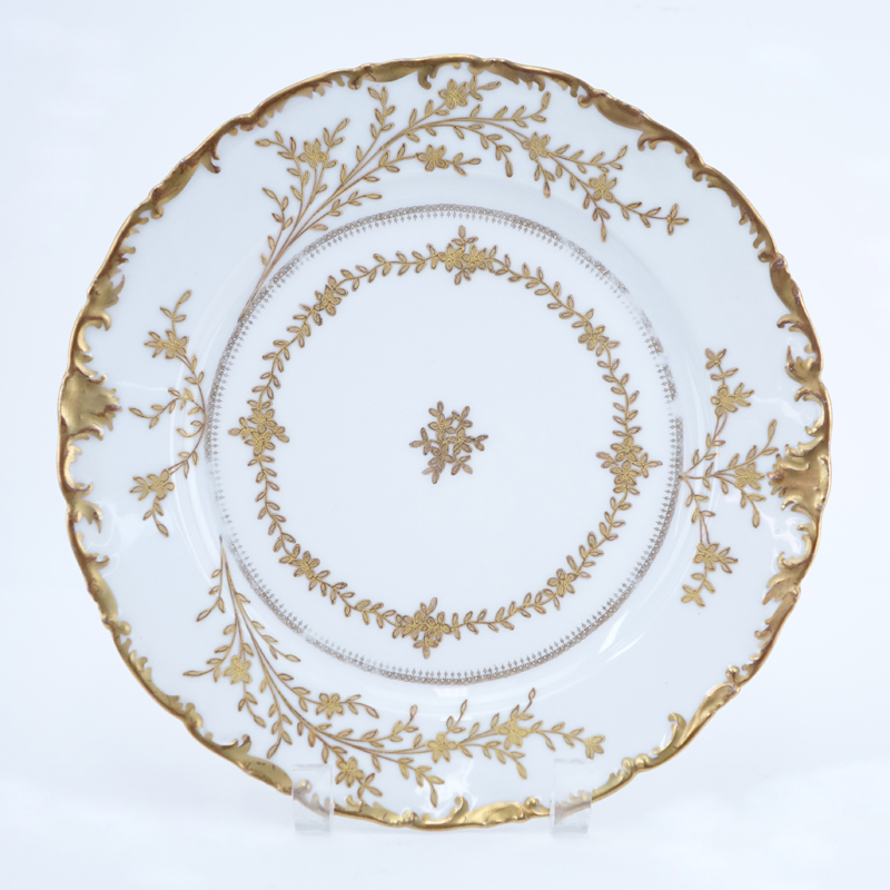 Twelve (12) Limoges For Ovington Brothers Gold Decorated Porcelain Plates