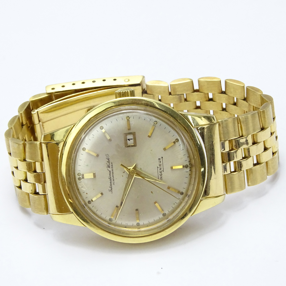 Man's Circa 1960s International Watch Co Ingenieur 18 Karat Yellow Gold Automatic Movement Bracelet Watch with Second Hand and Date, Ref