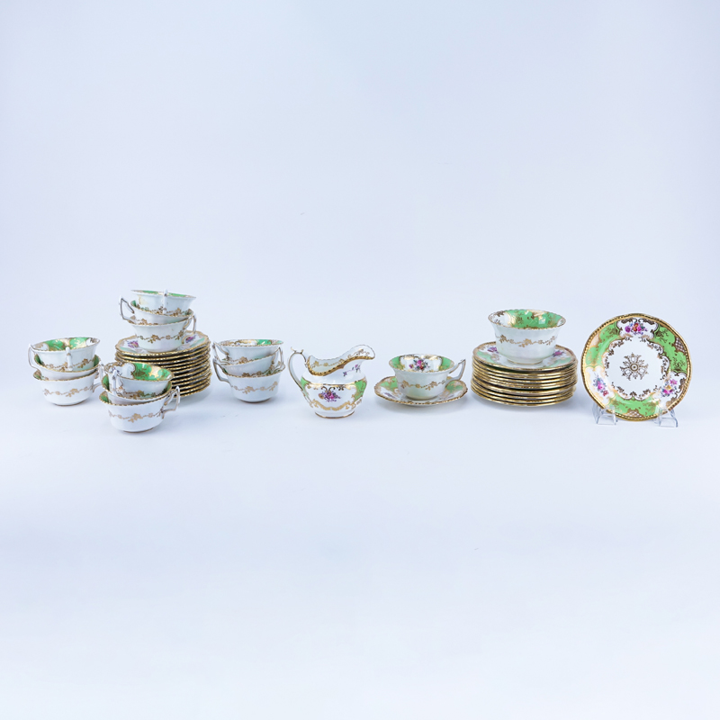 Forty (40) Piece Coalport Panel Green Porcelain Coffee Set