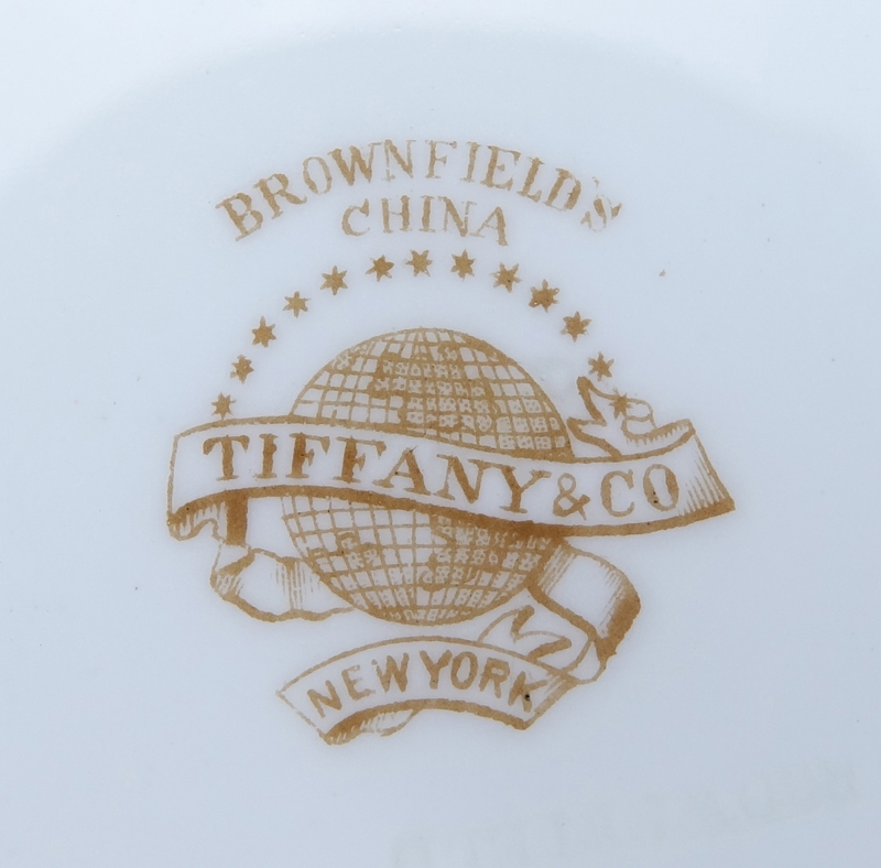 Eleven (11) Brownfields For Tiffany Cobalt and Gold Rimmed Porcelain Plates