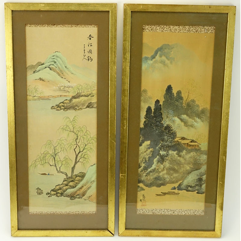 Two (2) Antique Chinese Watercolor Scroll Paintings on Silk with Signature and Seal