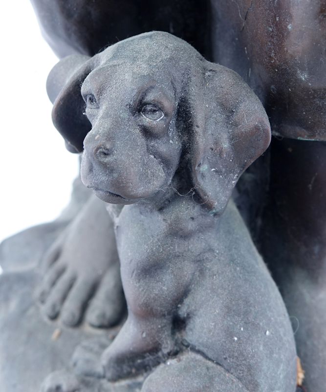 Large 20th Century French Metal "Alpine Boy" Sculpture on Marble Base by Haubner