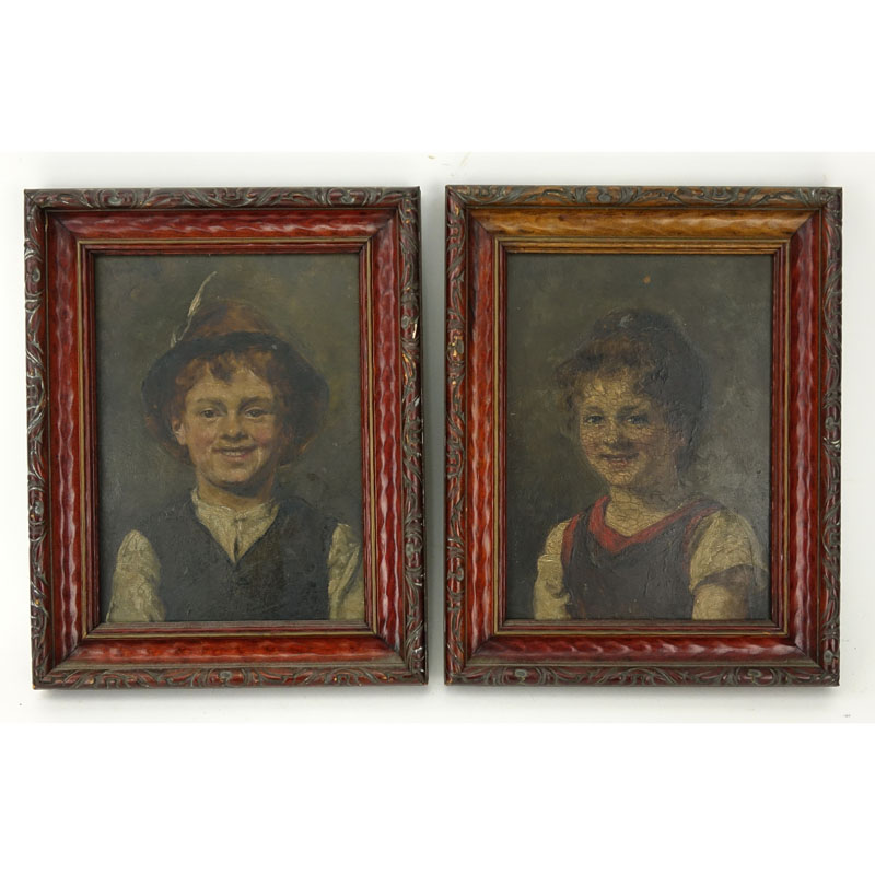 Two (2) 19/20th Century Oil on Panel, Portrait of a Young Boy and Young Girl, Signed Pfeifer Top Left