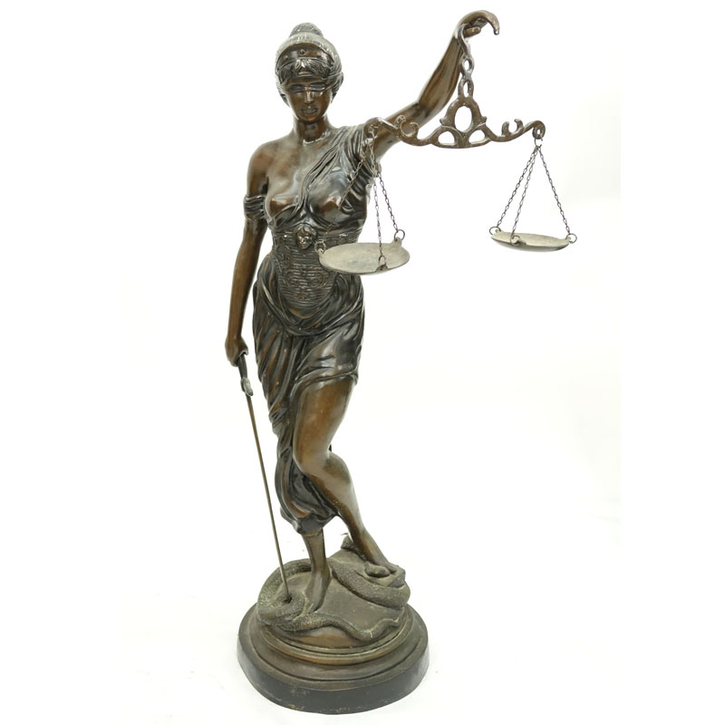 Large Art Nouveau Bronze Sculpture of Blind Justice (Themis)