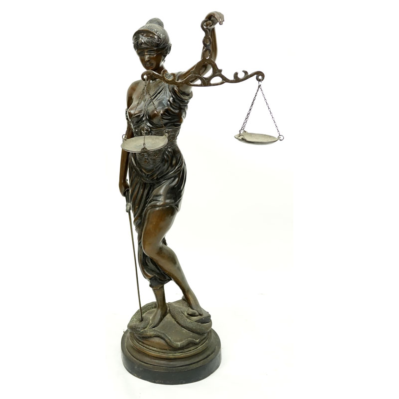 Large Art Nouveau Bronze Sculpture of Blind Justice (Themis)