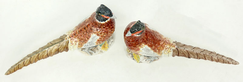 Pair of Mid Century Italian Hand painted Ceramic Pheasants