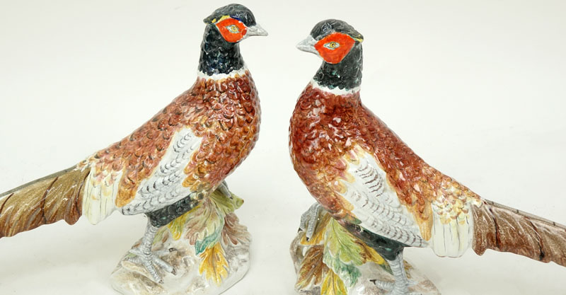 Pair of Mid Century Italian Hand painted Ceramic Pheasants