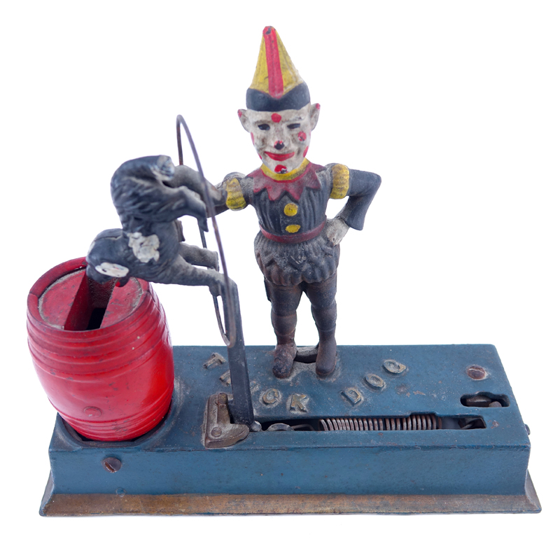 Attributed to Hubley Trick Dog & Clown Cast Iron Mechanical Bank