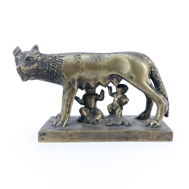 Mid Century Bronze Sculpture of the Capitoline Wolf with Romulus and Remus