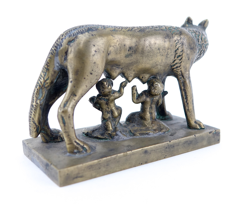 Mid Century Bronze Sculpture of the Capitoline Wolf with Romulus and Remus