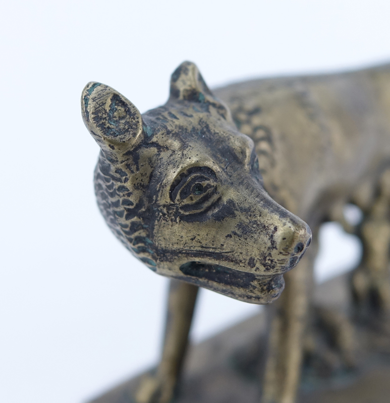 Mid Century Bronze Sculpture of the Capitoline Wolf with Romulus and Remus