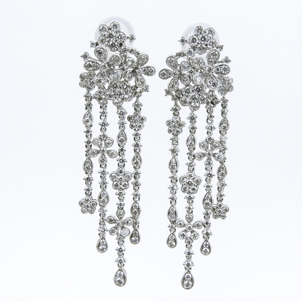 6.0 Carat Round Brilliant Cut Diamond and 18 Karat White Gold Chandelier Earrings.