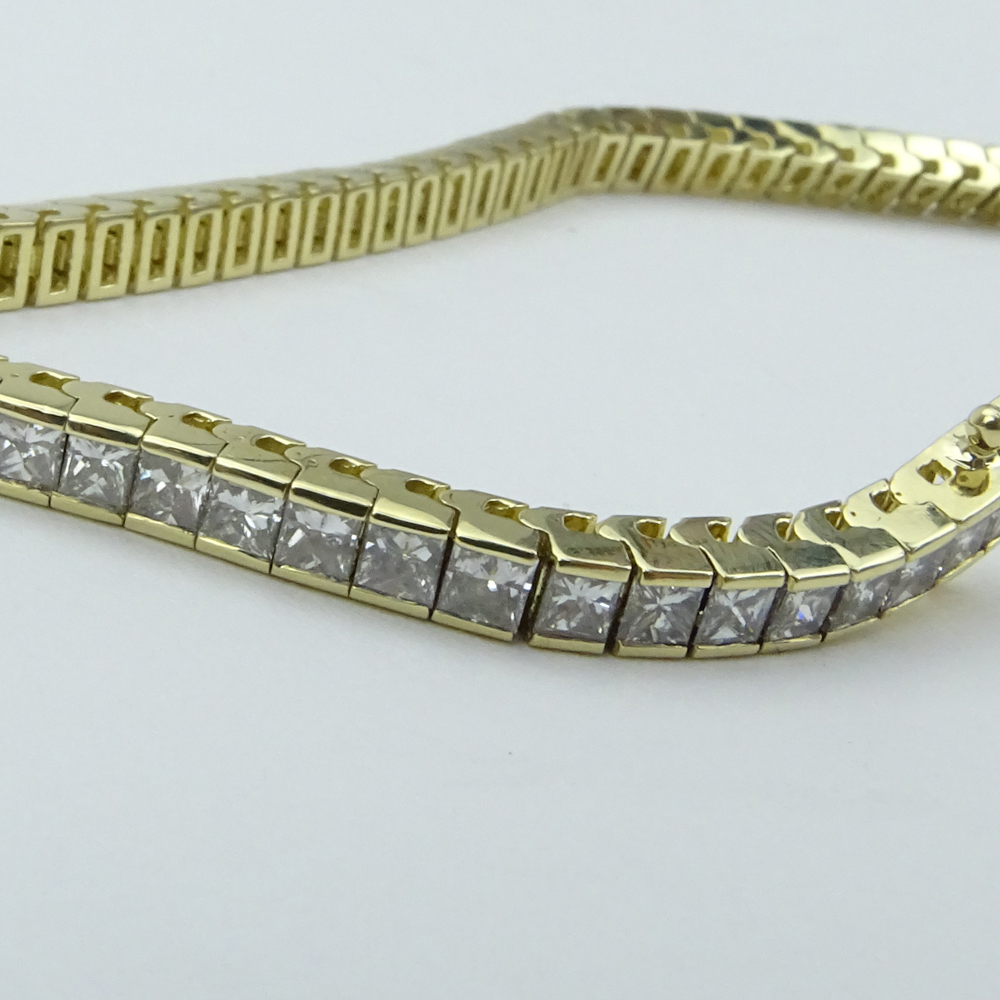 8.15 Carat Princess Cut Diamond and 14 Karat Yellow Gold Line Bracelet.