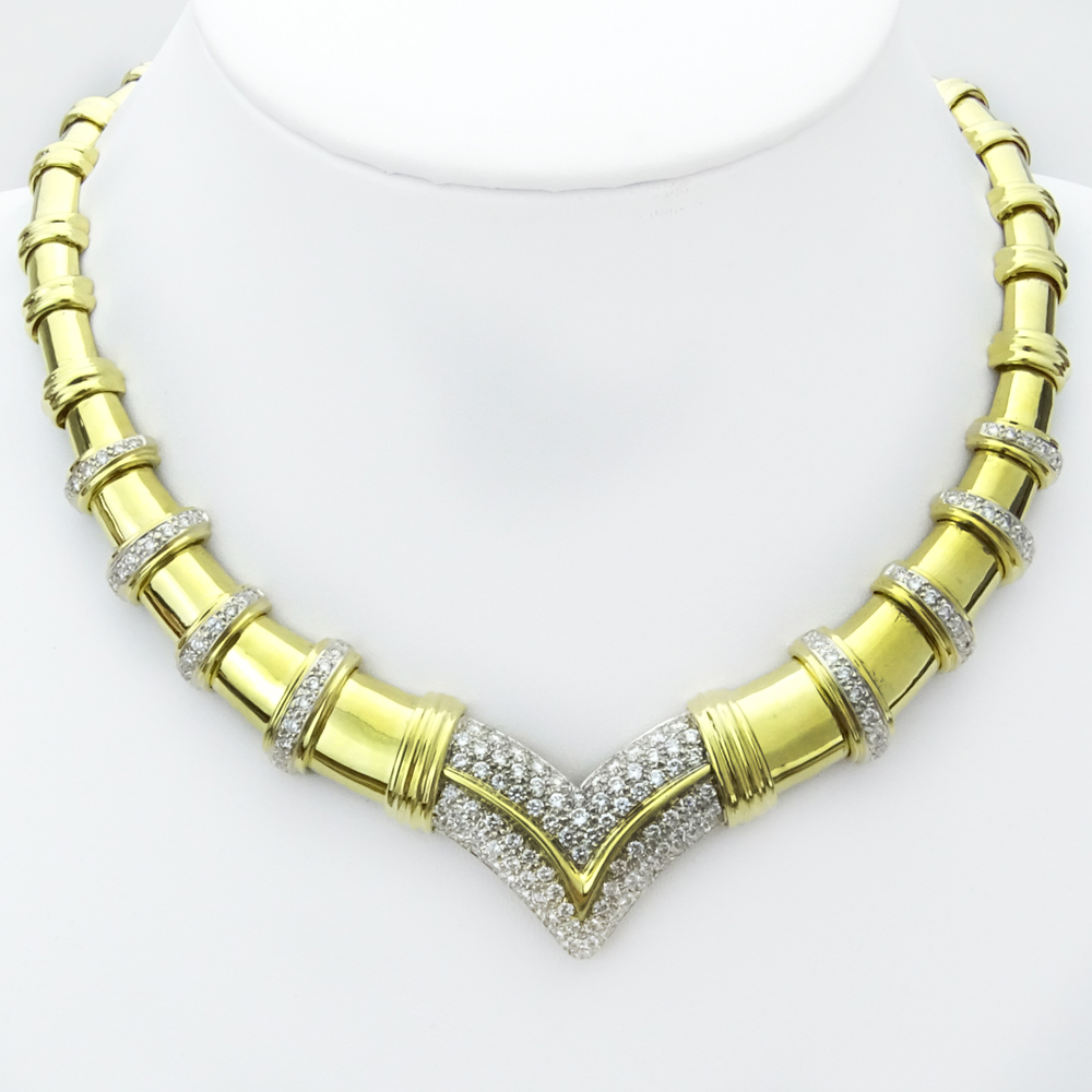 6.50 Carat Pave Set Round Brilliant Cut Diamond and Heavy 18 Karat Yellow Gold Necklace.