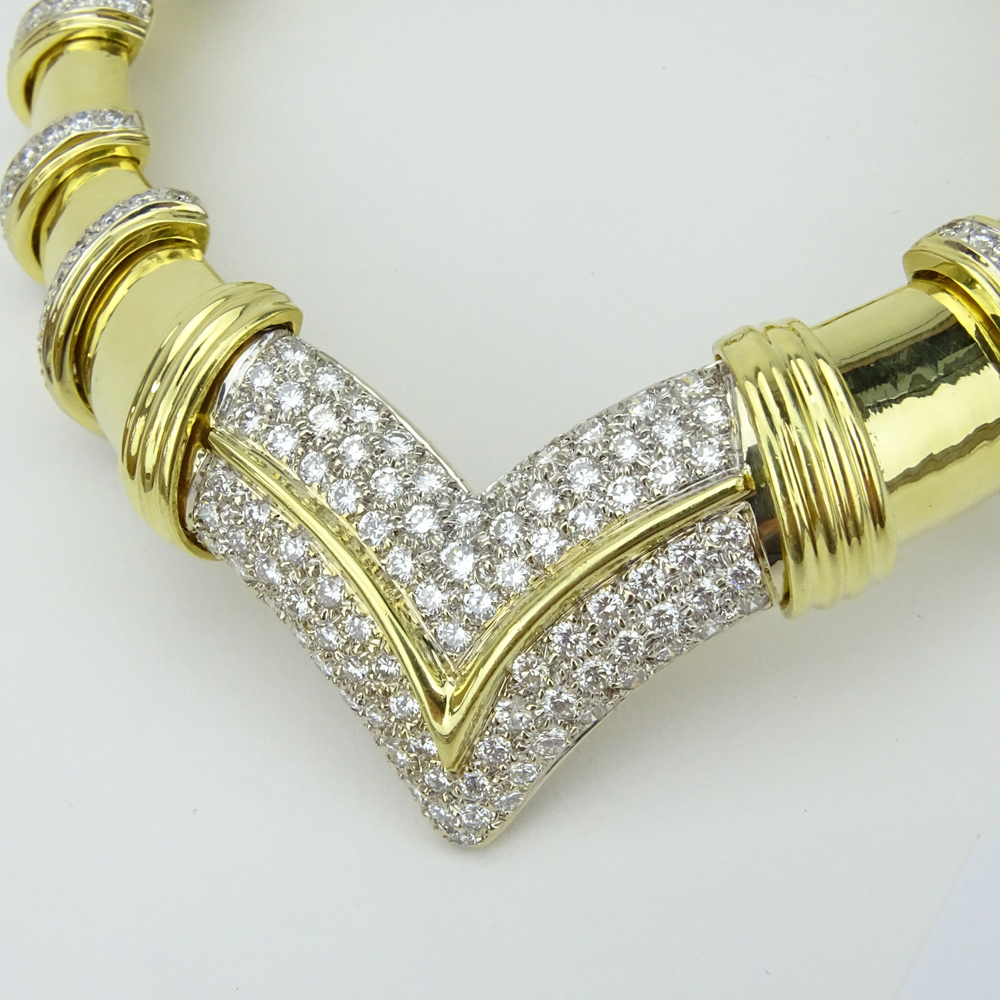 6.50 Carat Pave Set Round Brilliant Cut Diamond and Heavy 18 Karat Yellow Gold Necklace.