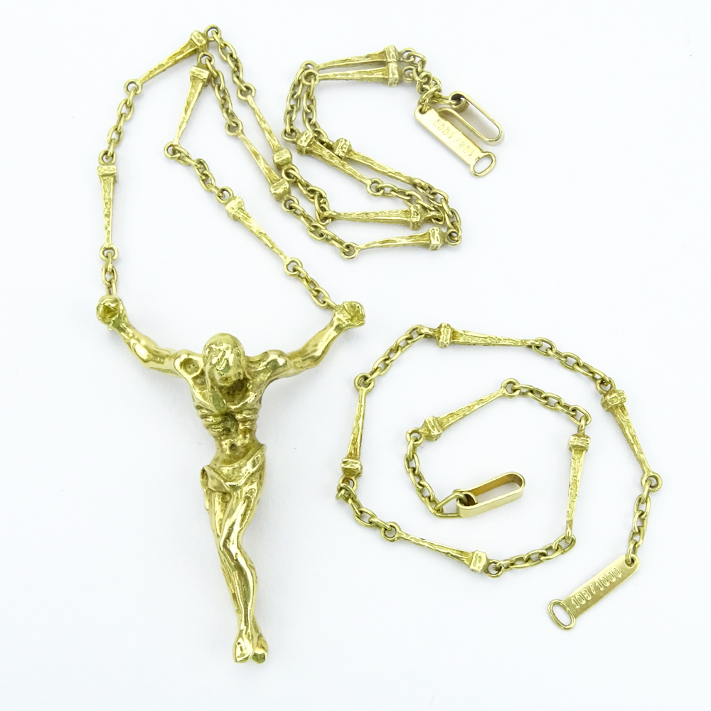 Salvador Dali Christo de San Juan 18 Karat Yellow Gold Jesus Pendant Necklace and Bracelet Suite with Suede Pouch