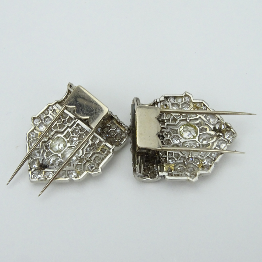 6.50 Carat Old European and Rose Cut Diamond and Platinum Double Clip Brooch.