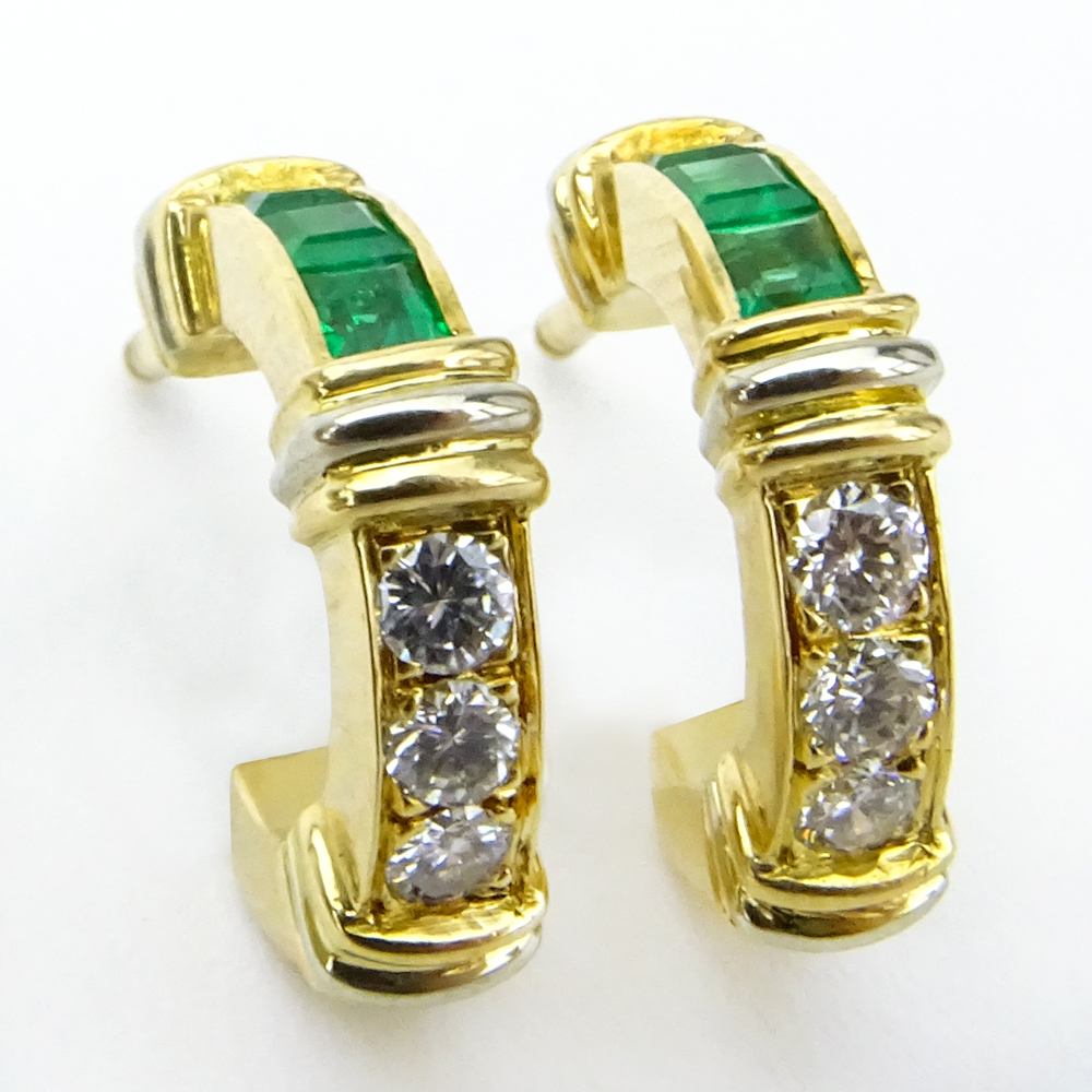 Cartier Contessa Diamond & Emerald 18k Yellow Gold Small Hoop Earrings