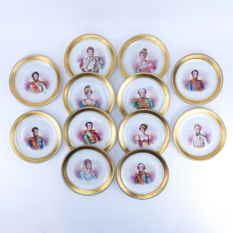 Twelve (12) Sevres Hand-Painted Porcelain Napoleonic Plates