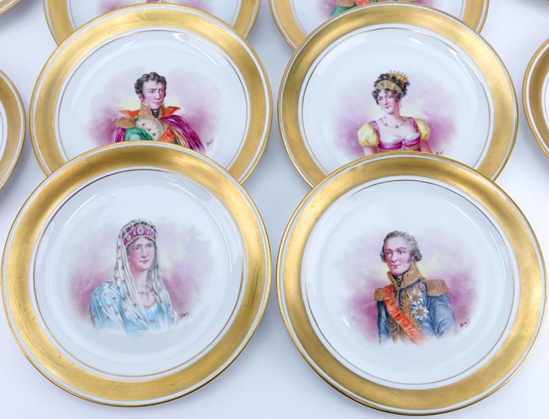 Twelve (12) Sevres Hand-Painted Porcelain Napoleonic Plates