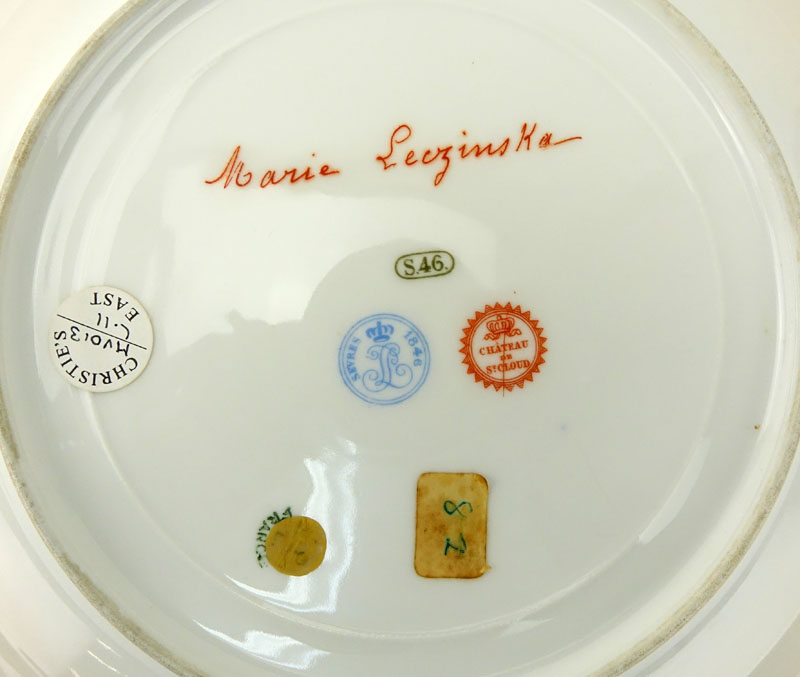 Pair of 19/20th Century Sevres Chateau de St Cloud Cobalt and Gilt Hand painted Cabinet Plates
