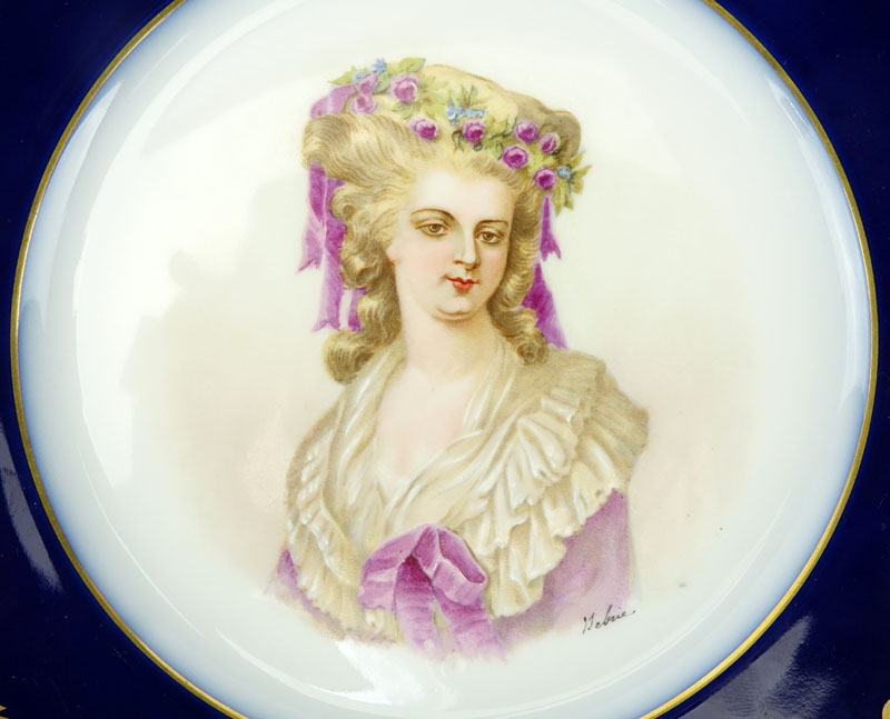 Pair of 19/20th Century Sevres Chateau de St Cloud Cobalt and Gilt Hand painted Cabinet Plates