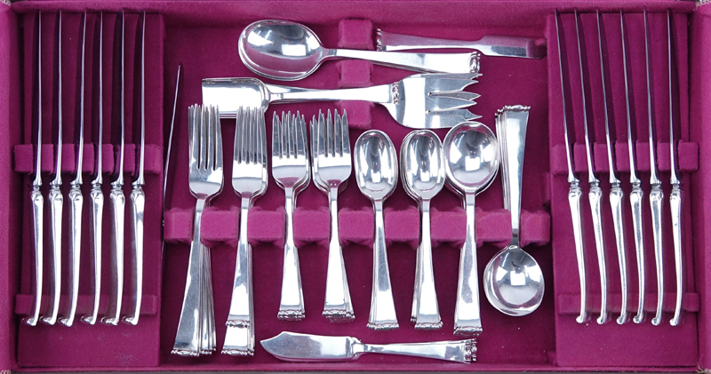 Ninety-Nine (99) Piece Allan Adler Modern Georgia Silverware Flatware Set